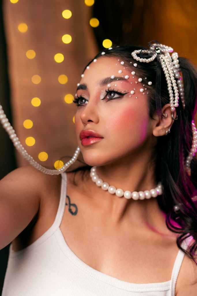 portrait of a fashionable woman with pearl accessories