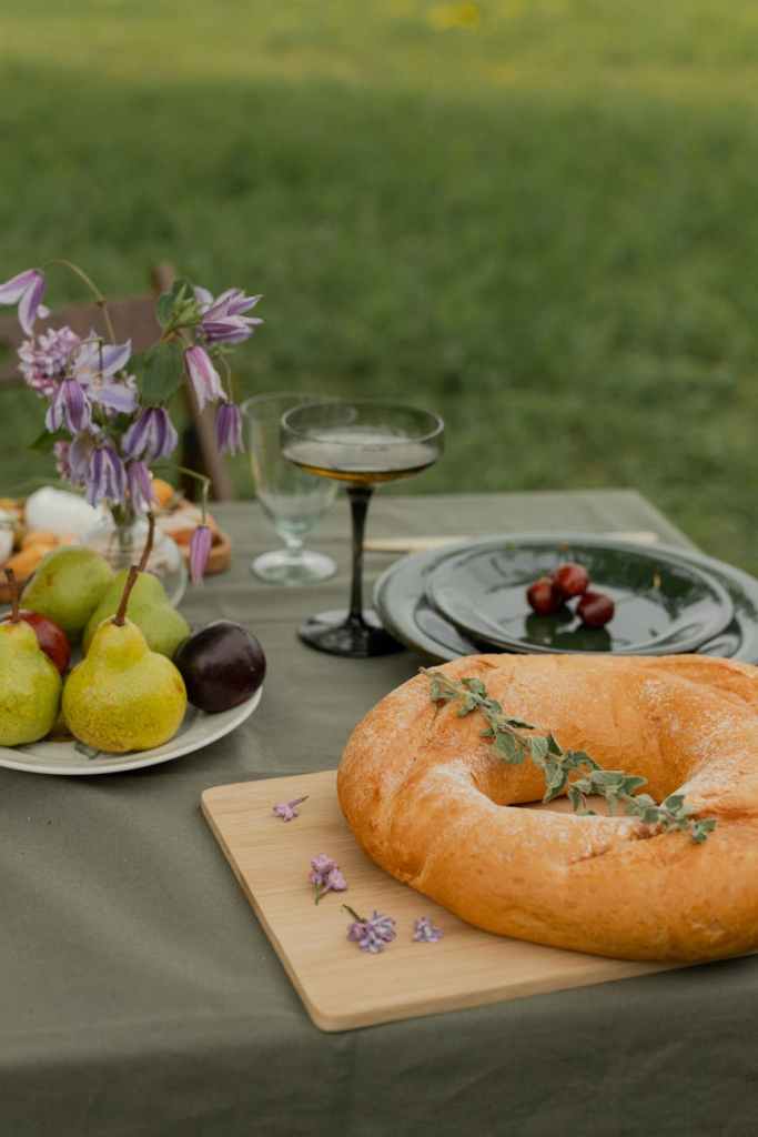 bread and fruits on the table