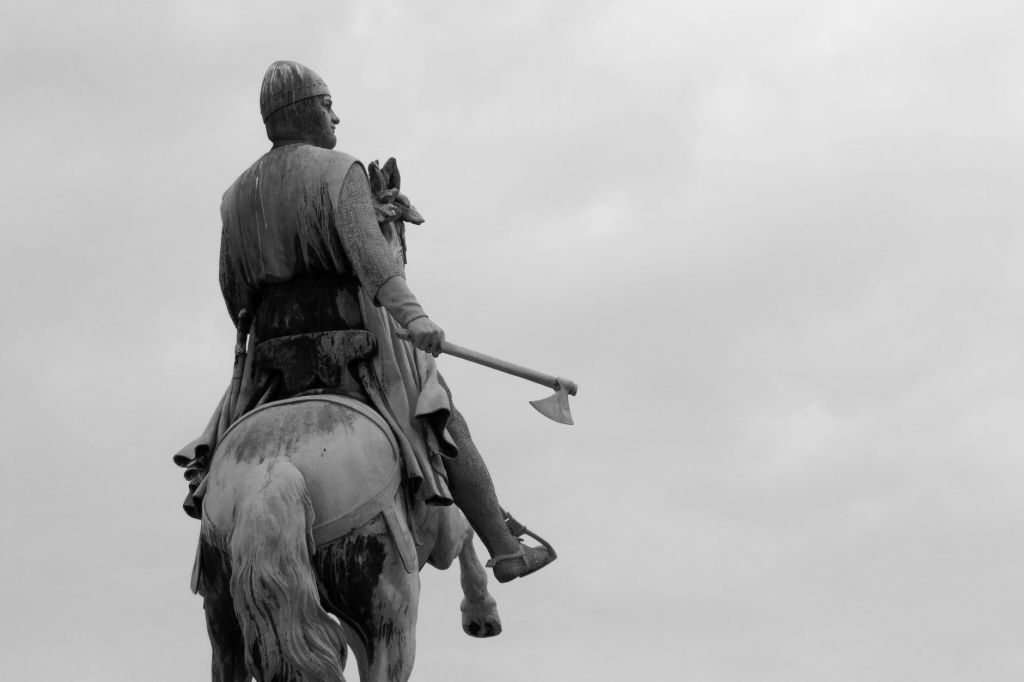 monochrome statue of viking warrior in copenhagen